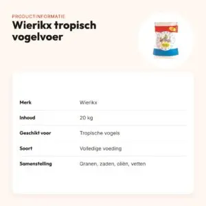 Wierikx tropisch vogelvoer 20 kg – granen, zaden en oliën – productinformatie