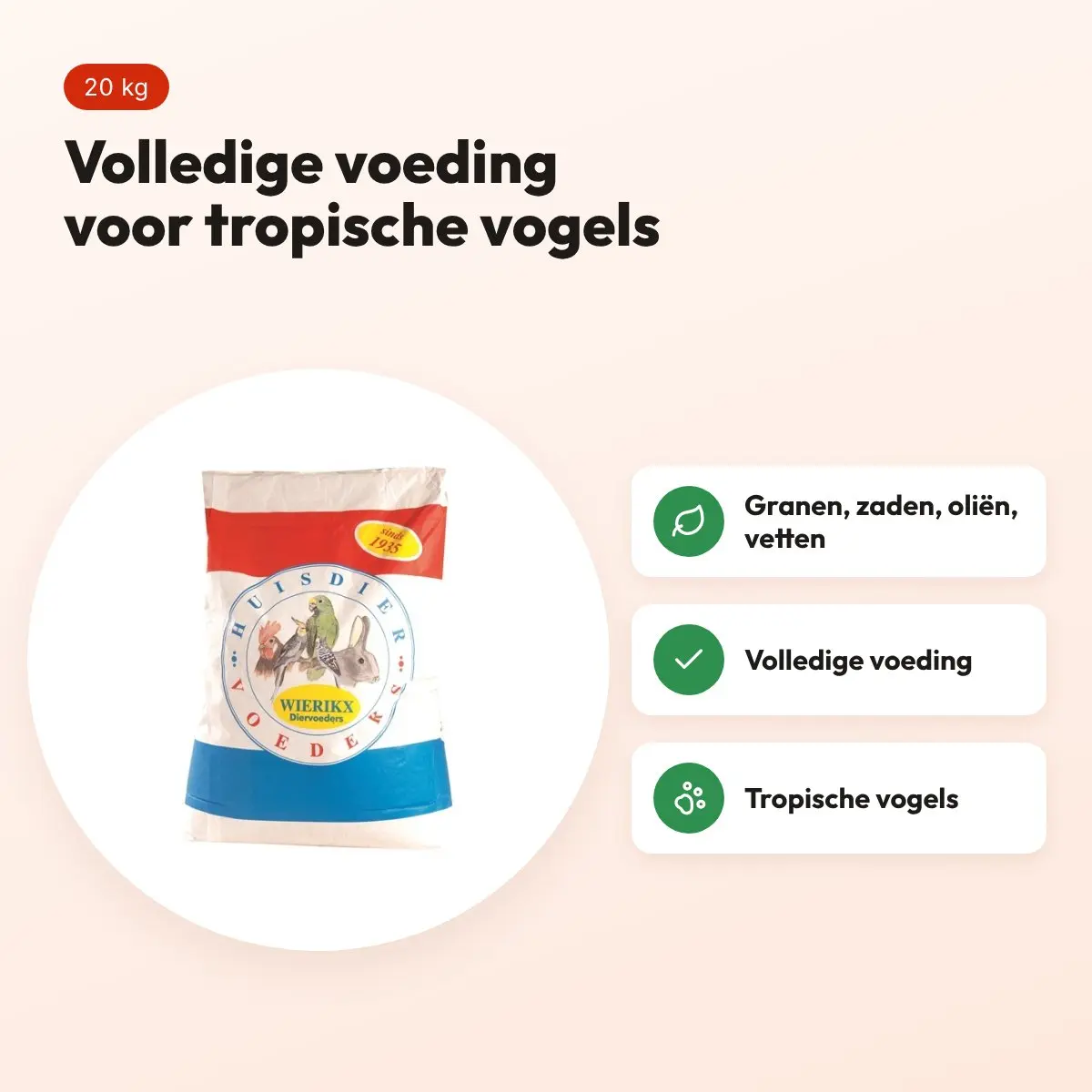 Wierikx tropisch vogelvoer 20 kg – granen, zaden en oliën – voordelen