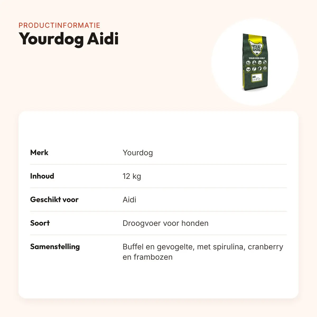 Yourdog hondenvoer Aidi 12 kg – buffel en gevogelte – productinformatie