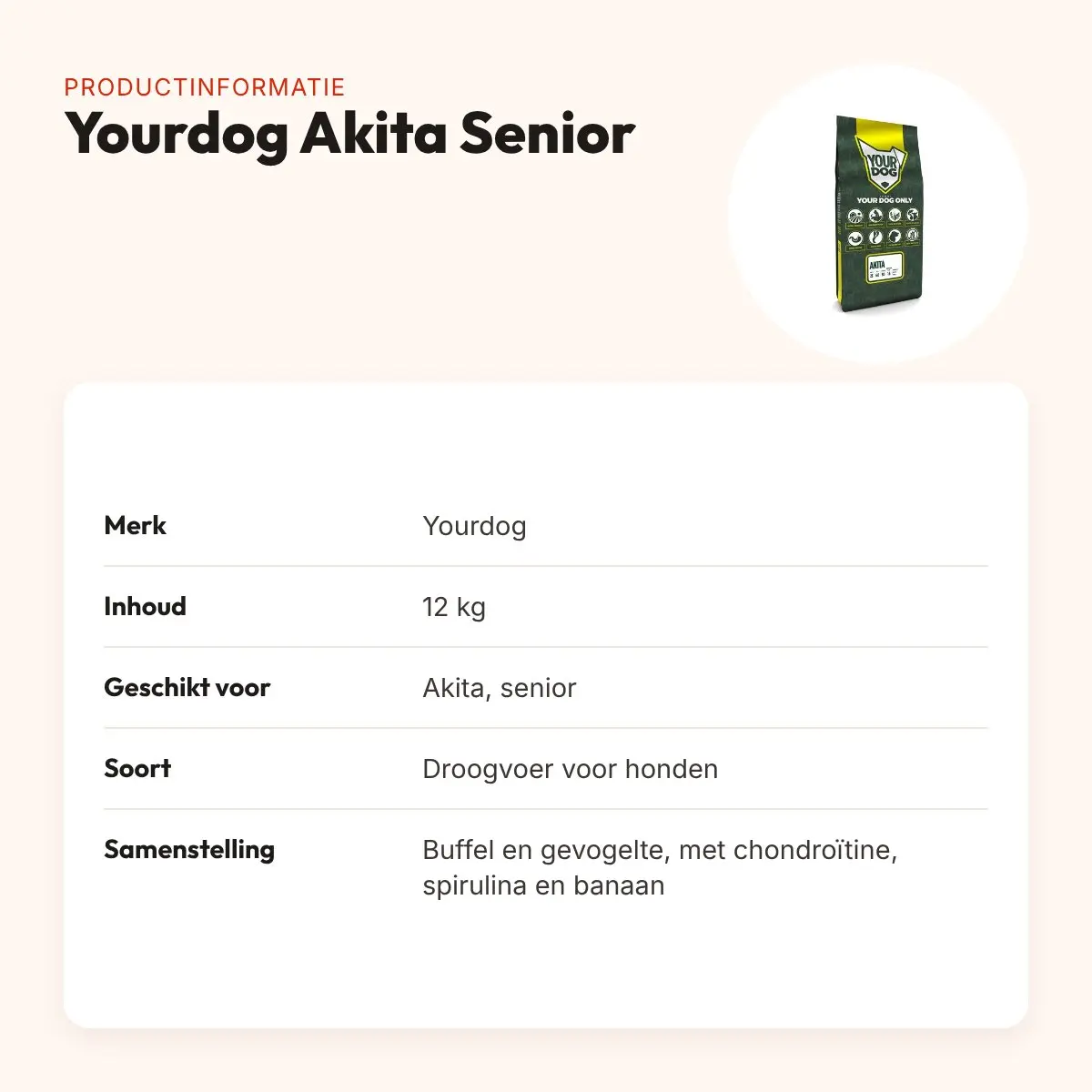 Yourdog hondenvoer Akita Senior 12 kg – buffel en gevogelte – productinformatie