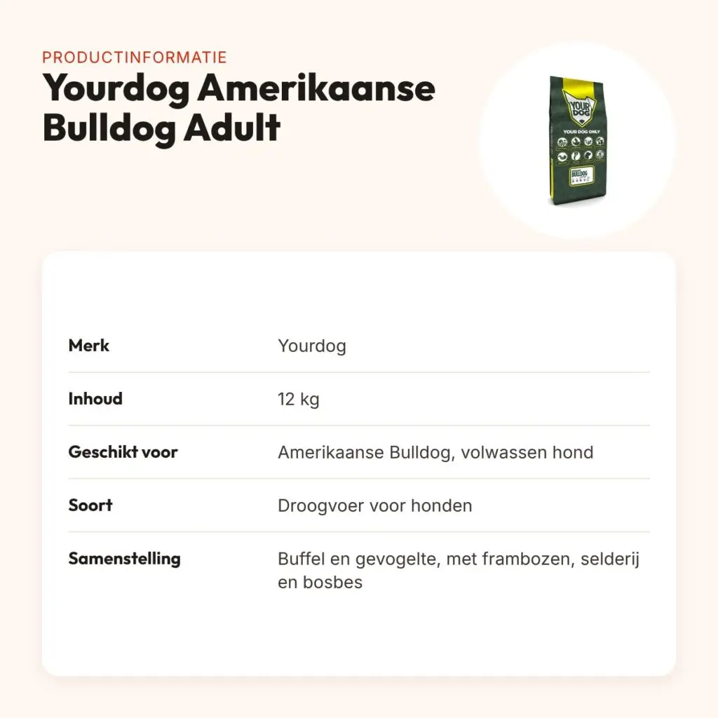 Yourdog hondenvoer Amerikaanse Bulldog Adult 12 kg – buffel en gevogelte – productinformatie