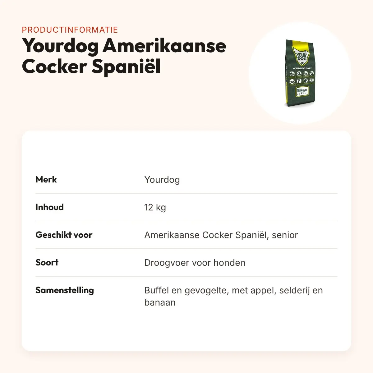 Yourdog hondenvoer Amerikaanse Cocker Spaniël Senior 12 kg – productinformatie