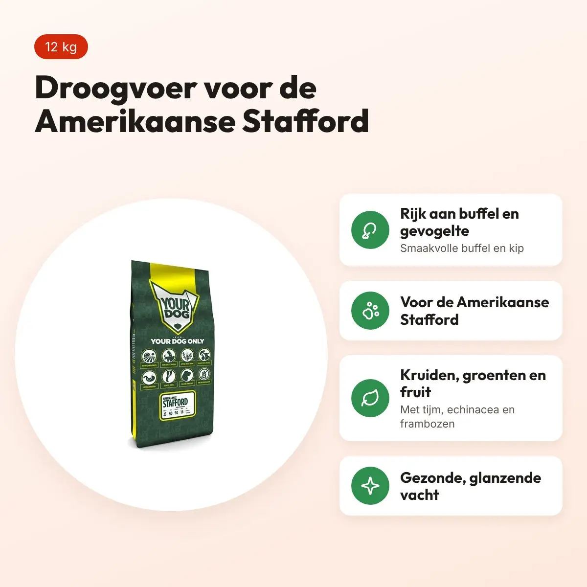Yourdog hondenvoer Amerikaanse Stafford 12 kg – buffel en gevogelte – voordelen