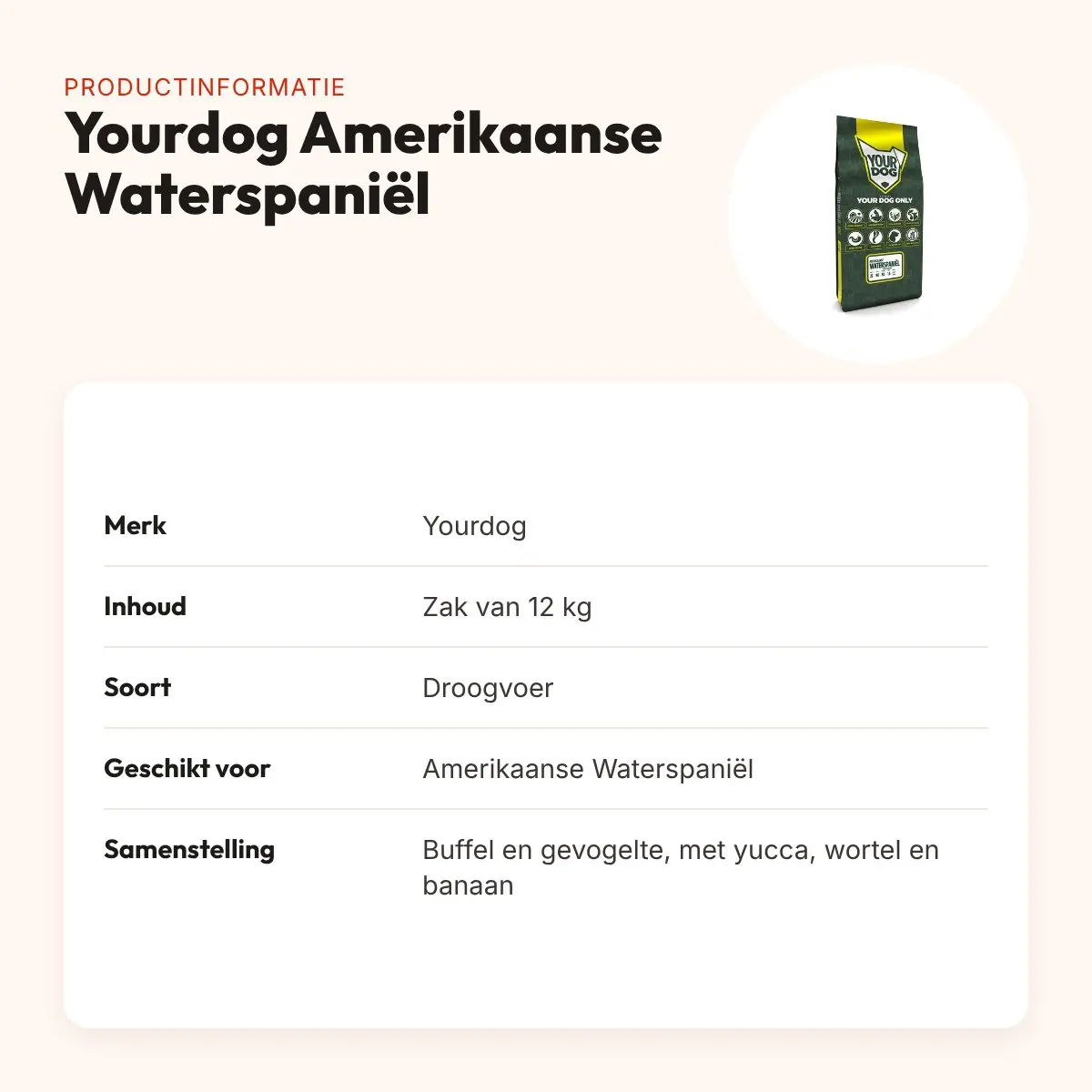 Yourdog hondenvoer Amerikaanse Waterspaniël 12 kg – buffel en kip – productinformatie