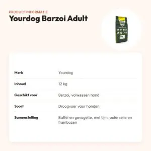 Yourdog hondenvoer Barzoi Adult 12 kg – buffel en gevogelte – productinformatie