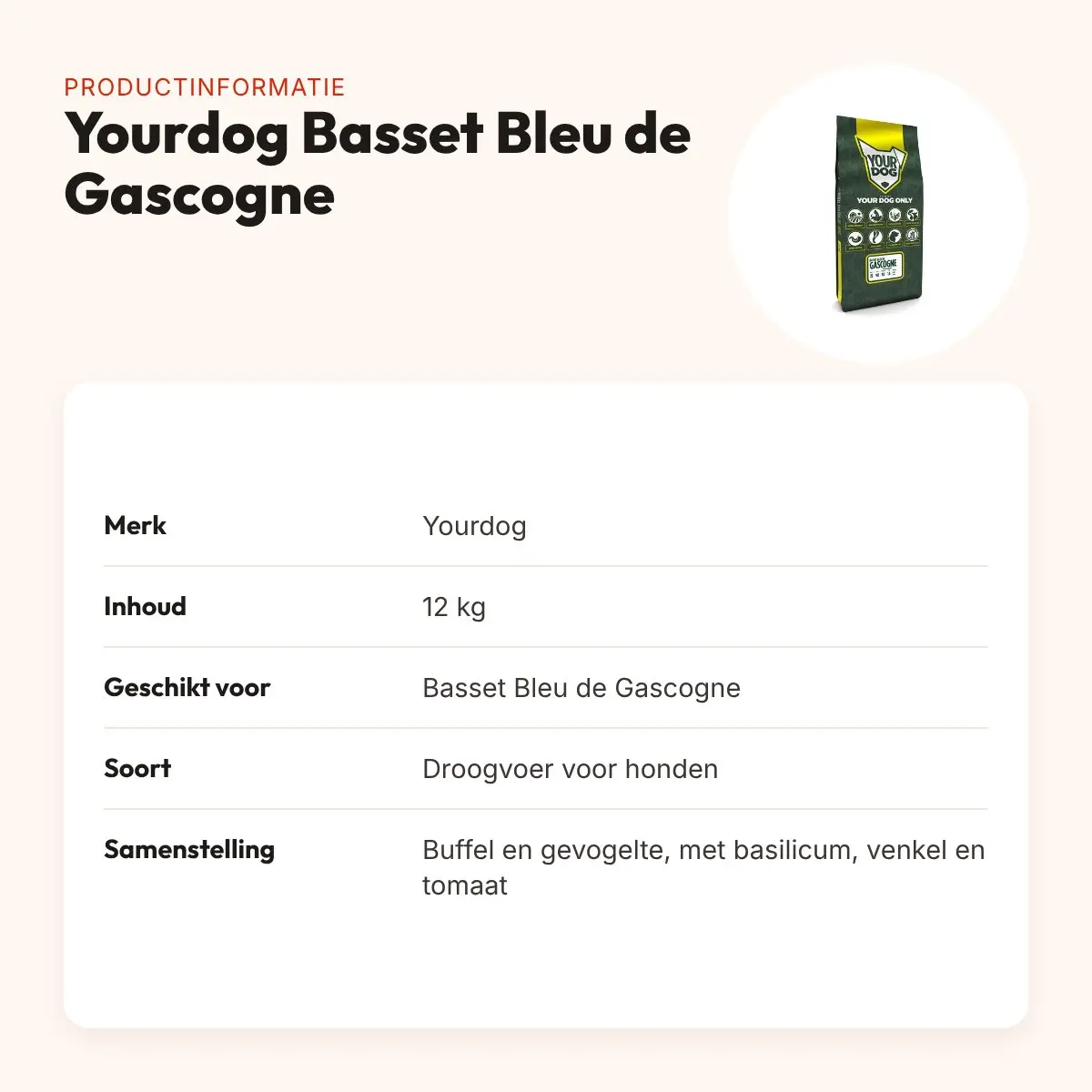 Yourdog hondenvoer Basset Bleu de Gascogne 12 kg – buffel en kip – productinformatie