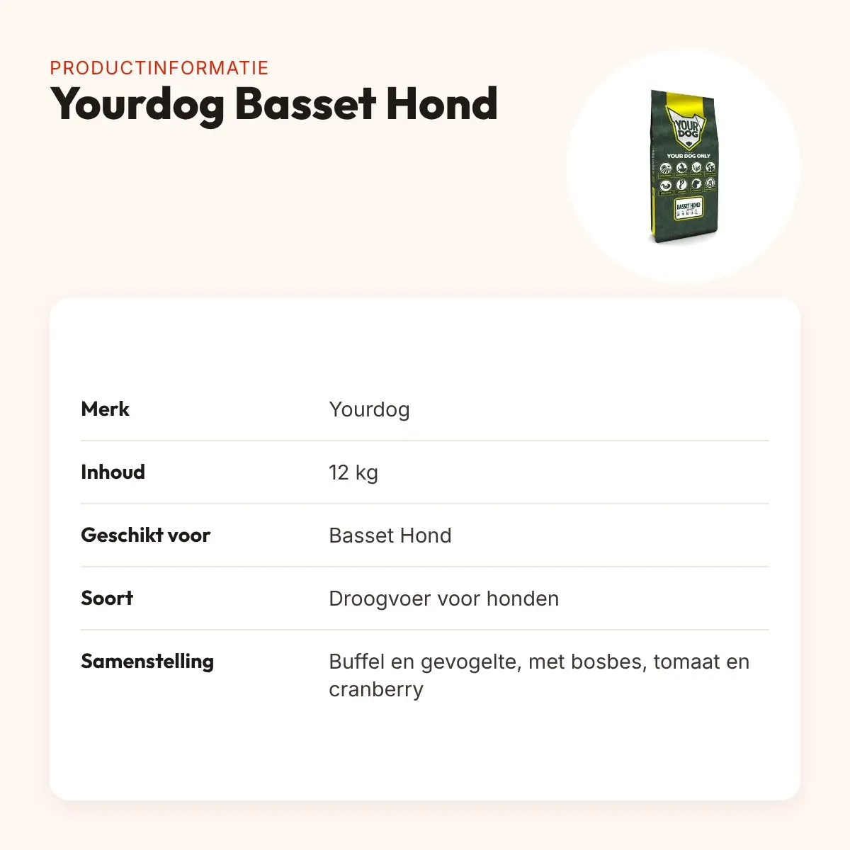 Yourdog hondenvoer Basset Hond 12 kg – buffel en gevogelte – productinformatie