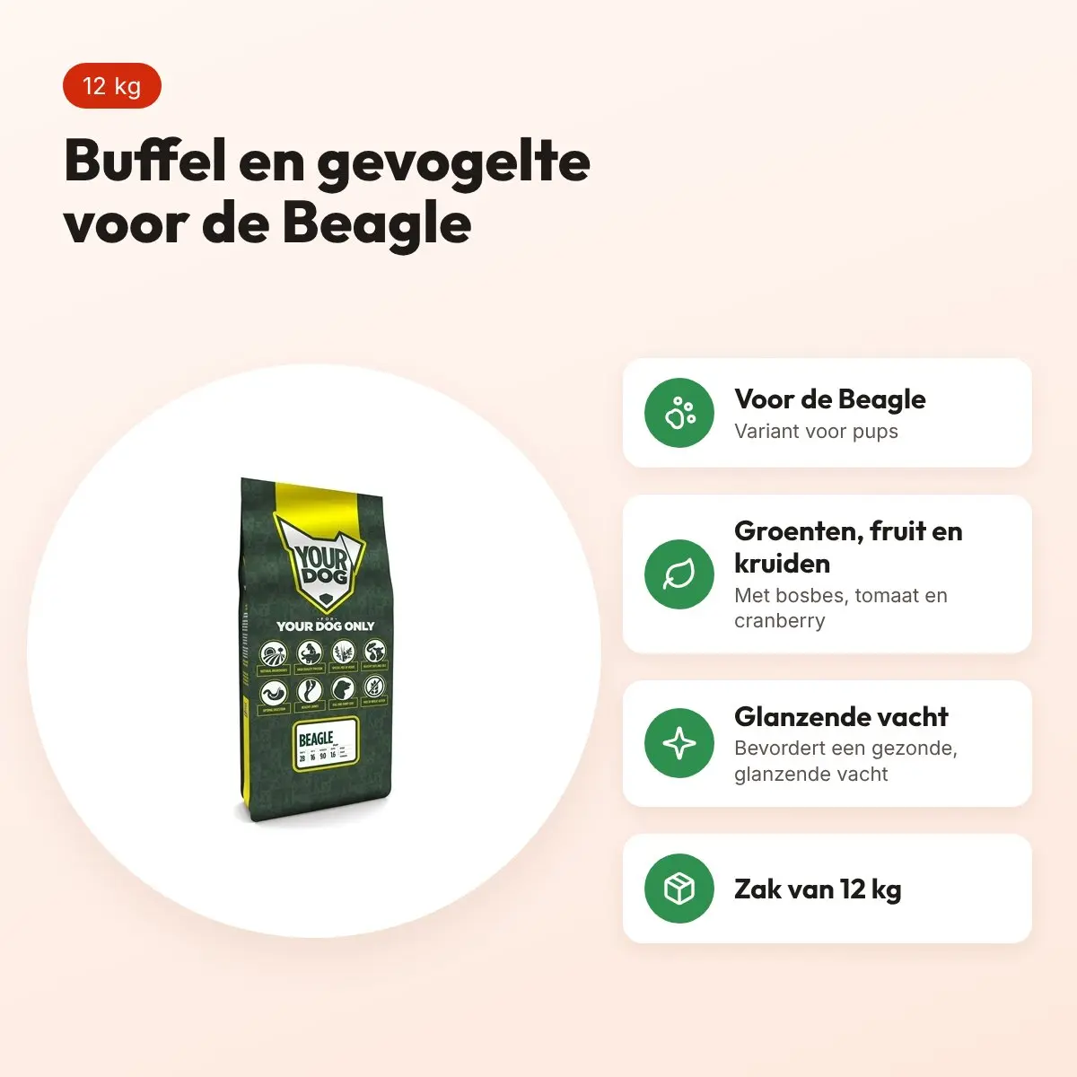 Yourdog hondenvoer Beagle Pup 12 kg – buffel en gevogelte – voordelen