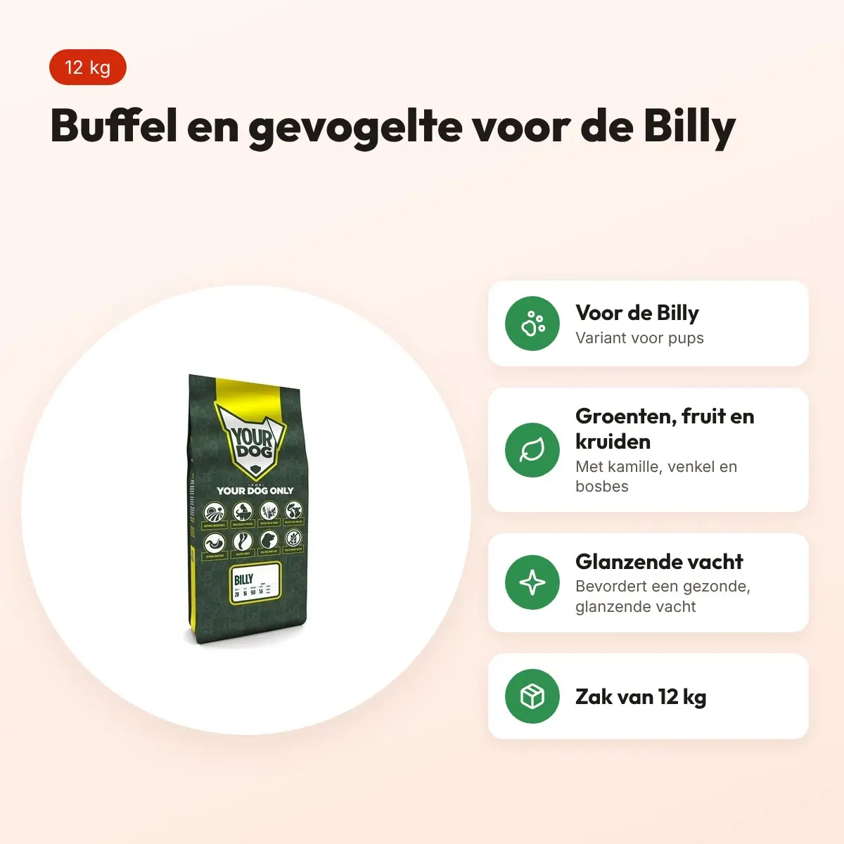 Yourdog hondenvoer Billy Pup 12 kg – buffel en gevogelte – voordelen