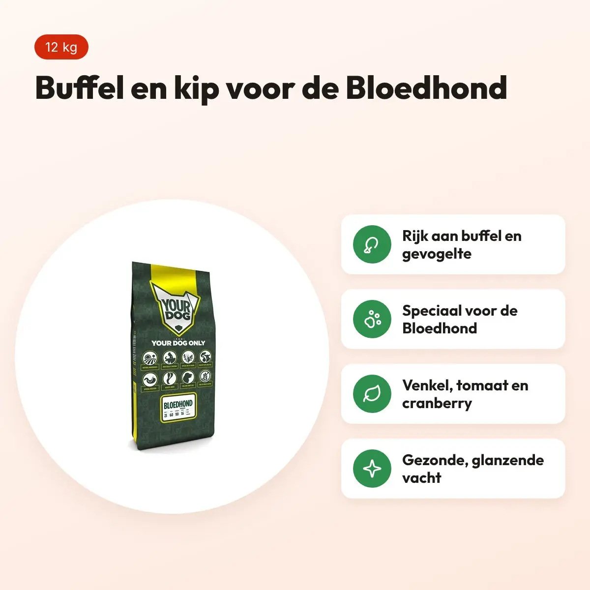 Yourdog hondenvoer Bloedhond Senior 12 kg – buffel en gevogelte – voordelen