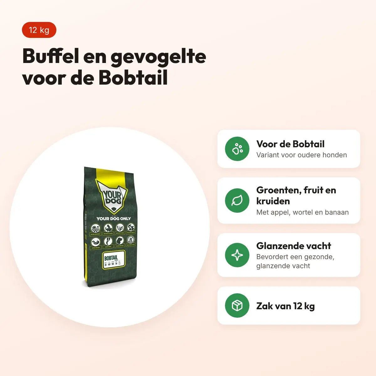Yourdog hondenvoer Bobtail Senior 12 kg – buffel en gevogelte – voordelen