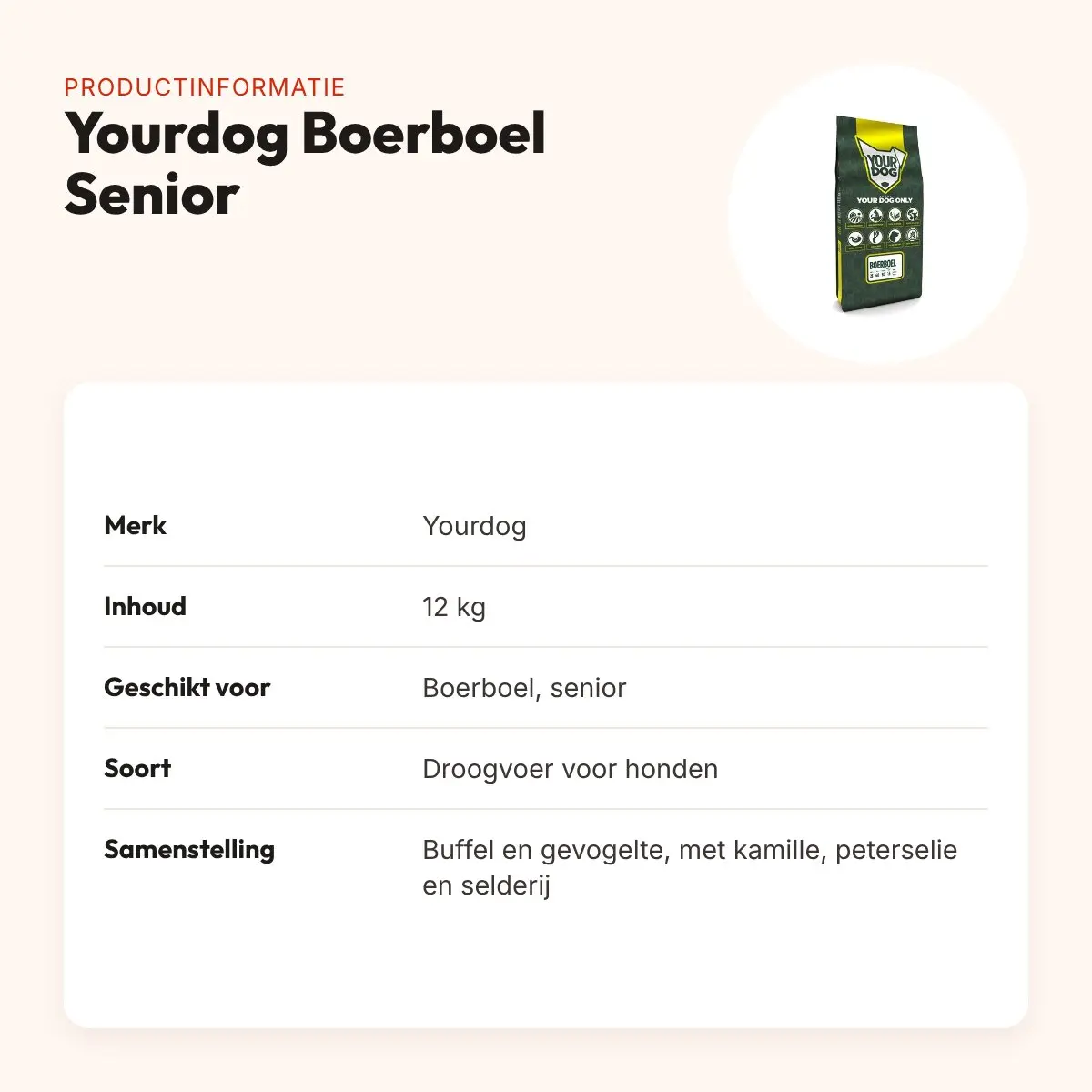 Yourdog hondenvoer Boerboel Senior 12 kg – buffel en gevogelte – productinformatie