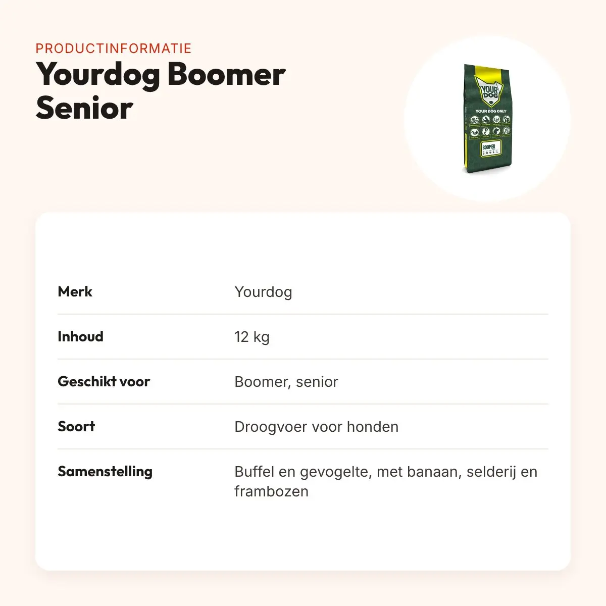 Yourdog hondenvoer Boomer Senior 12 kg – buffel en gevogelte – productinformatie