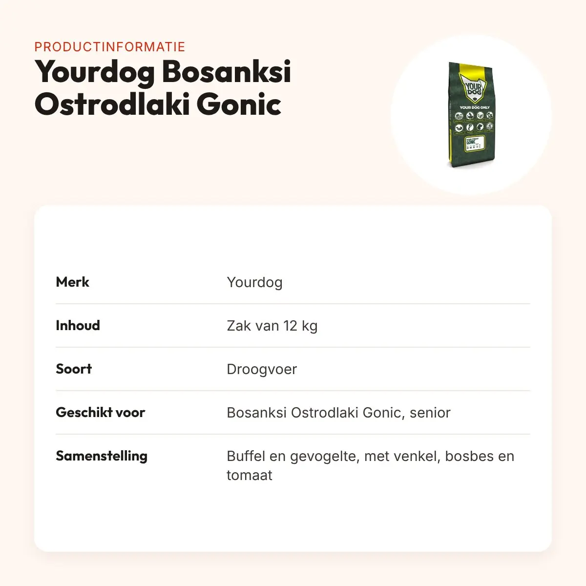 Yourdog hondenvoer Bosanksi Ostrodlaki Gonic Senior 12 kg – productinformatie