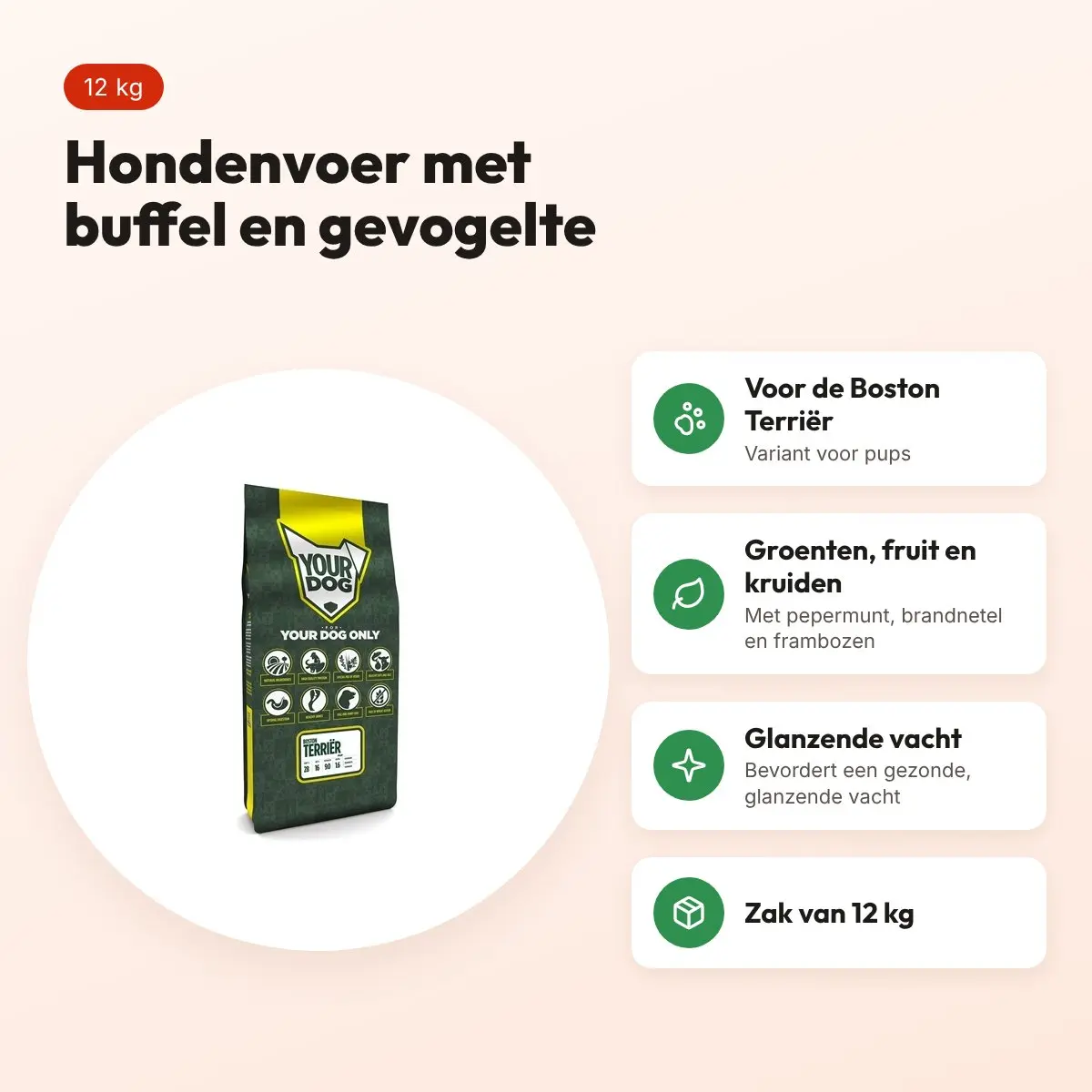 Yourdog hondenvoer Boston Terriër Pup 12 kg – buffel en gevogelte – voordelen