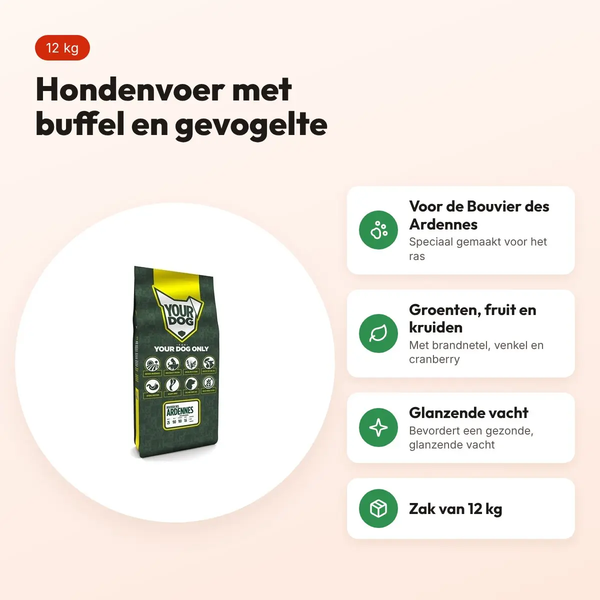 Yourdog hondenvoer Bouvier des Ardennes 12 kg – buffel en gevogelte – voordelen