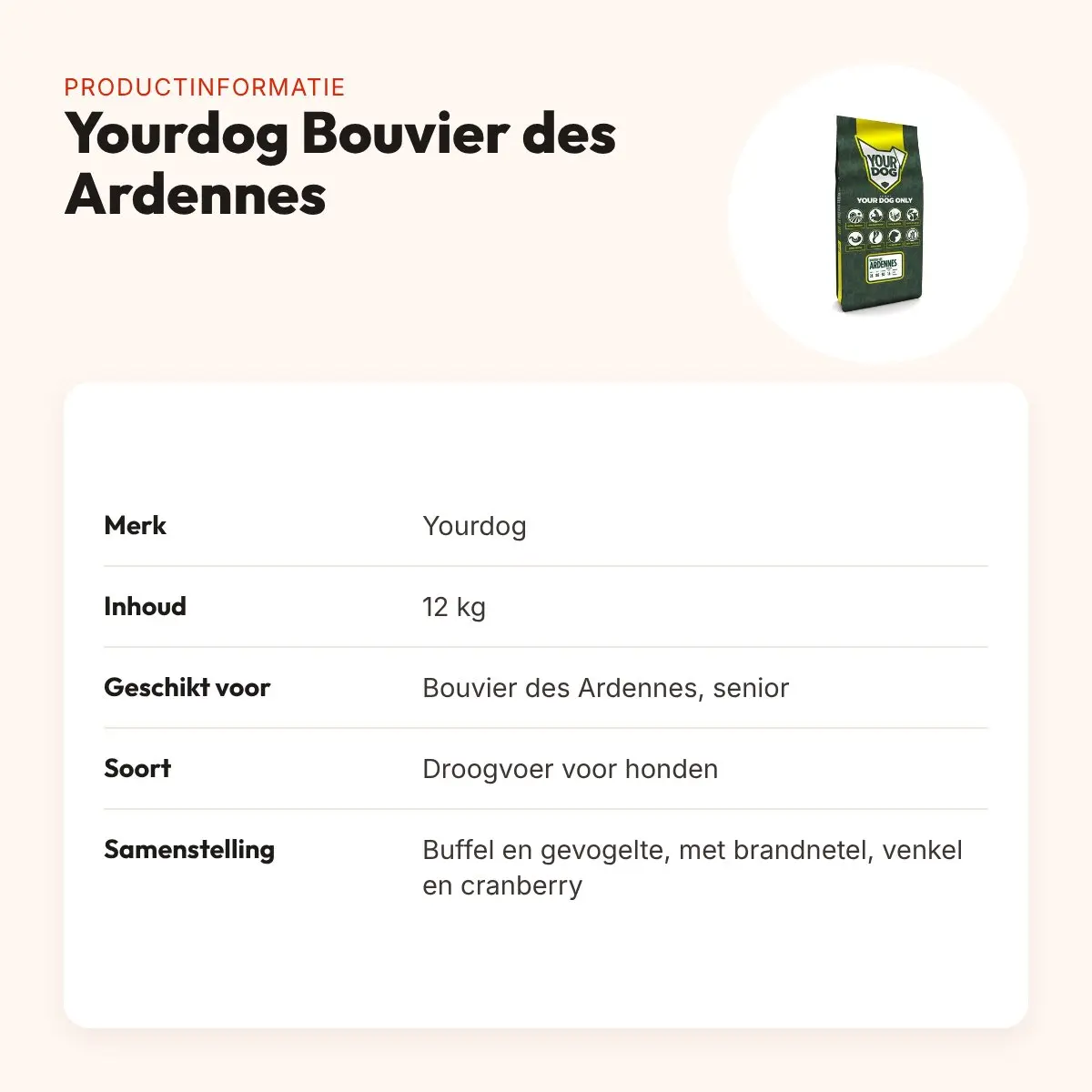 Yourdog hondenvoer Bouvier des Ardennes Senior 12 kg – buffel en gevogelte – productinformatie