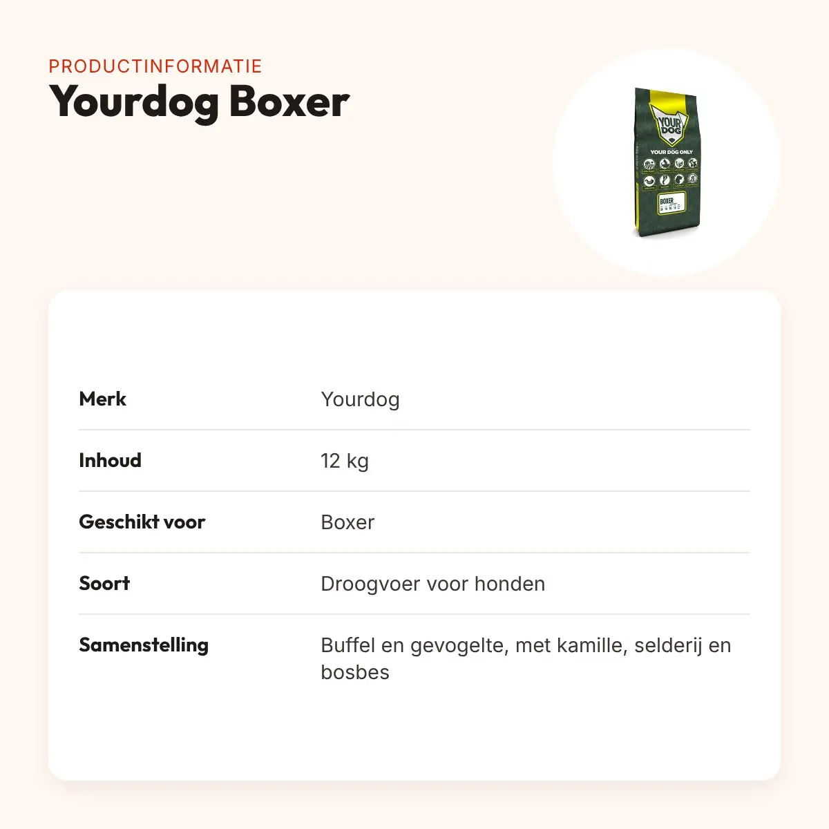 Yourdog hondenvoer Boxer 12 kg – buffel en gevogelte – productinformatie