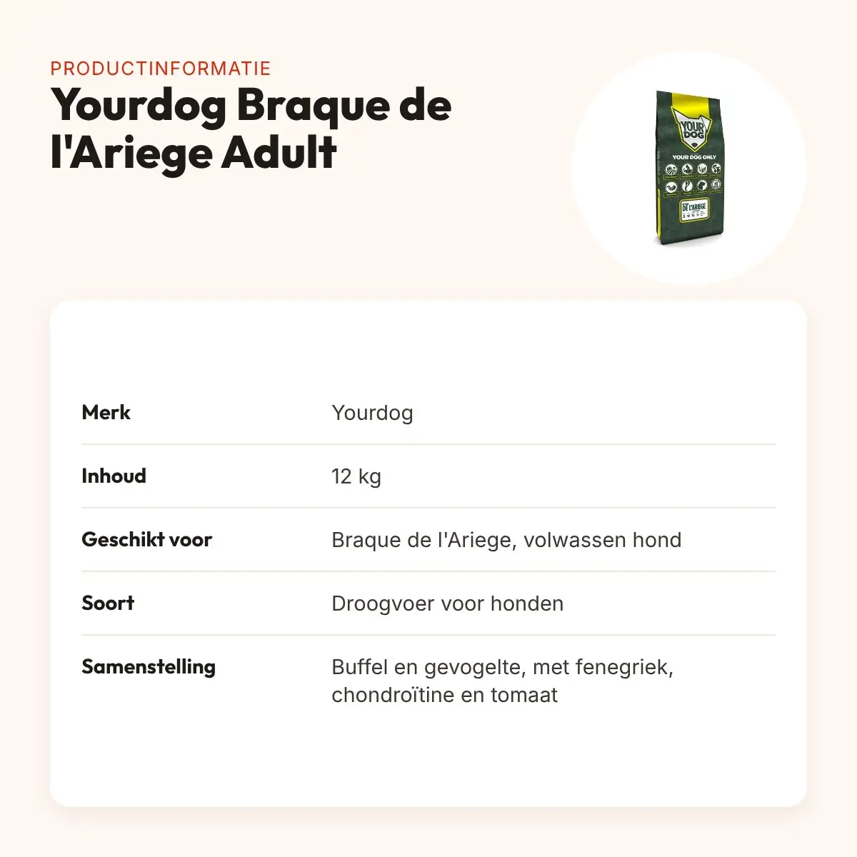 Yourdog hondenvoer Braque de l'Ariege Adult 12 kg – buffel en gevogelte – productinformatie
