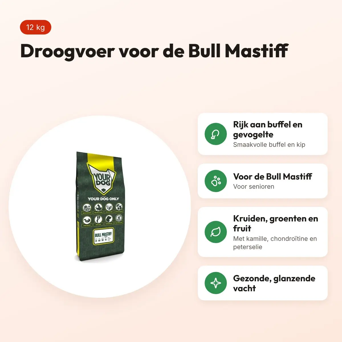 Yourdog hondenvoer Bull Mastiff Senior 12 kg – buffel en gevogelte – voordelen