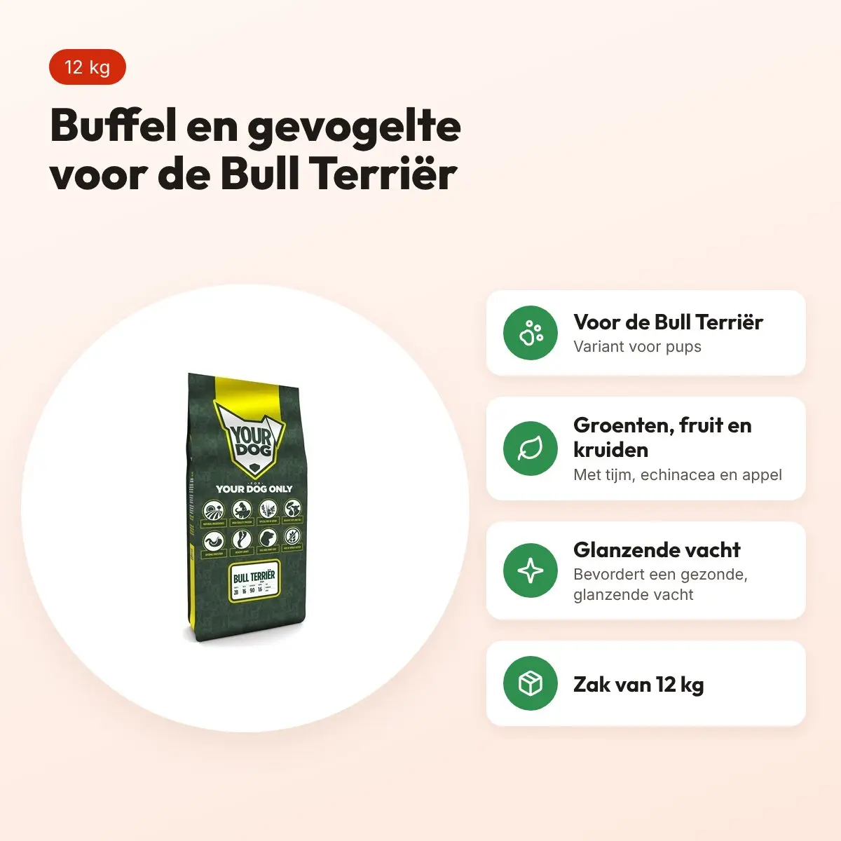 Yourdog hondenvoer Bull Terriër Pup 12 kg – buffel en gevogelte – voordelen