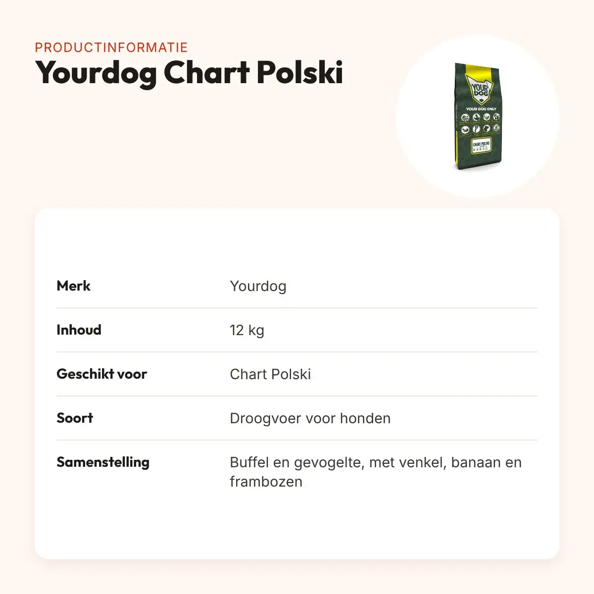 Yourdog hondenvoer Chart Polski 12 kg – buffel en gevogelte – productinformatie