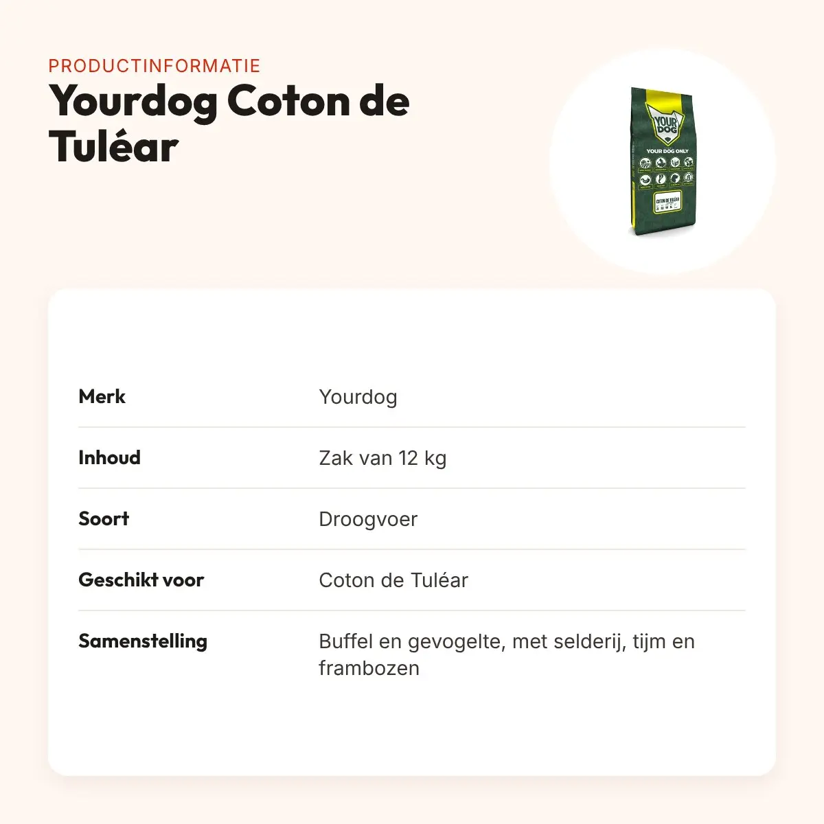 Yourdog hondenvoer Coton de Tuléar 12 kg – buffel en gevogelte – productinformatie