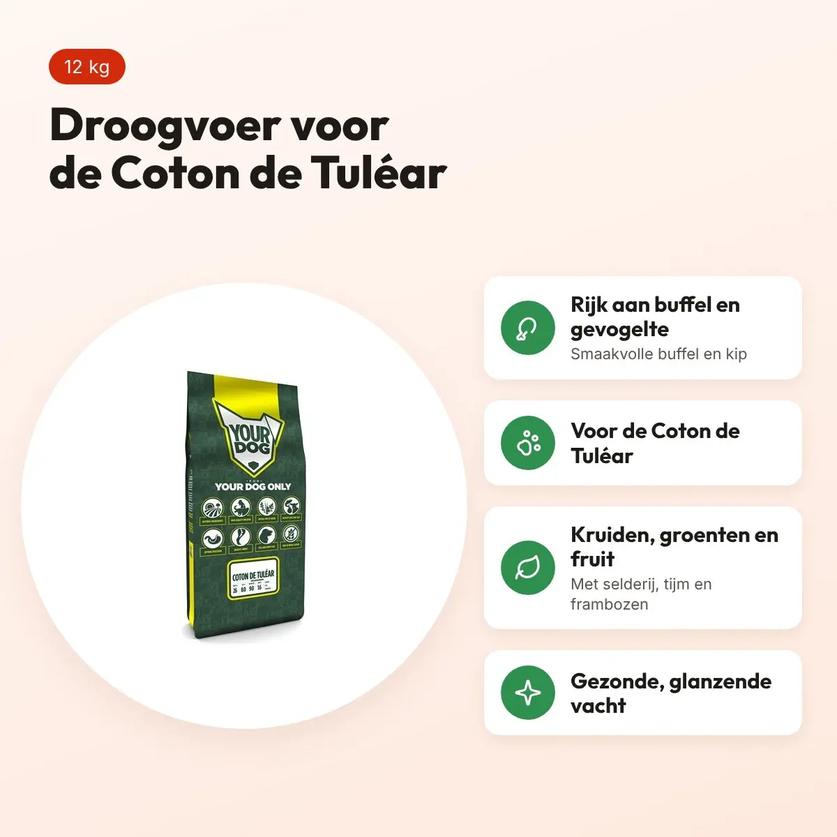 Yourdog hondenvoer Coton de Tuléar 12 kg – buffel en gevogelte – voordelen