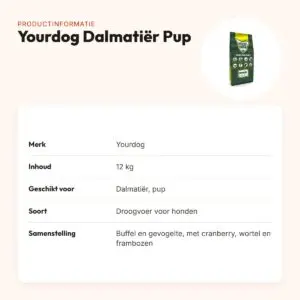Yourdog hondenvoer Dalmatiër Pup 12 kg – buffel en gevogelte – productinformatie