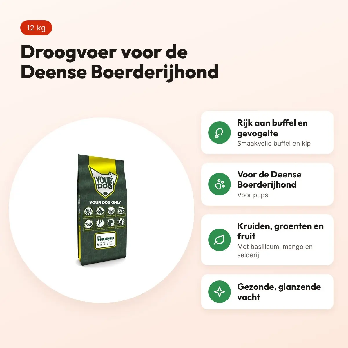Yourdog hondenvoer Deense Boerderijhond Pup 12 kg – buffel en gevogelte – voordelen