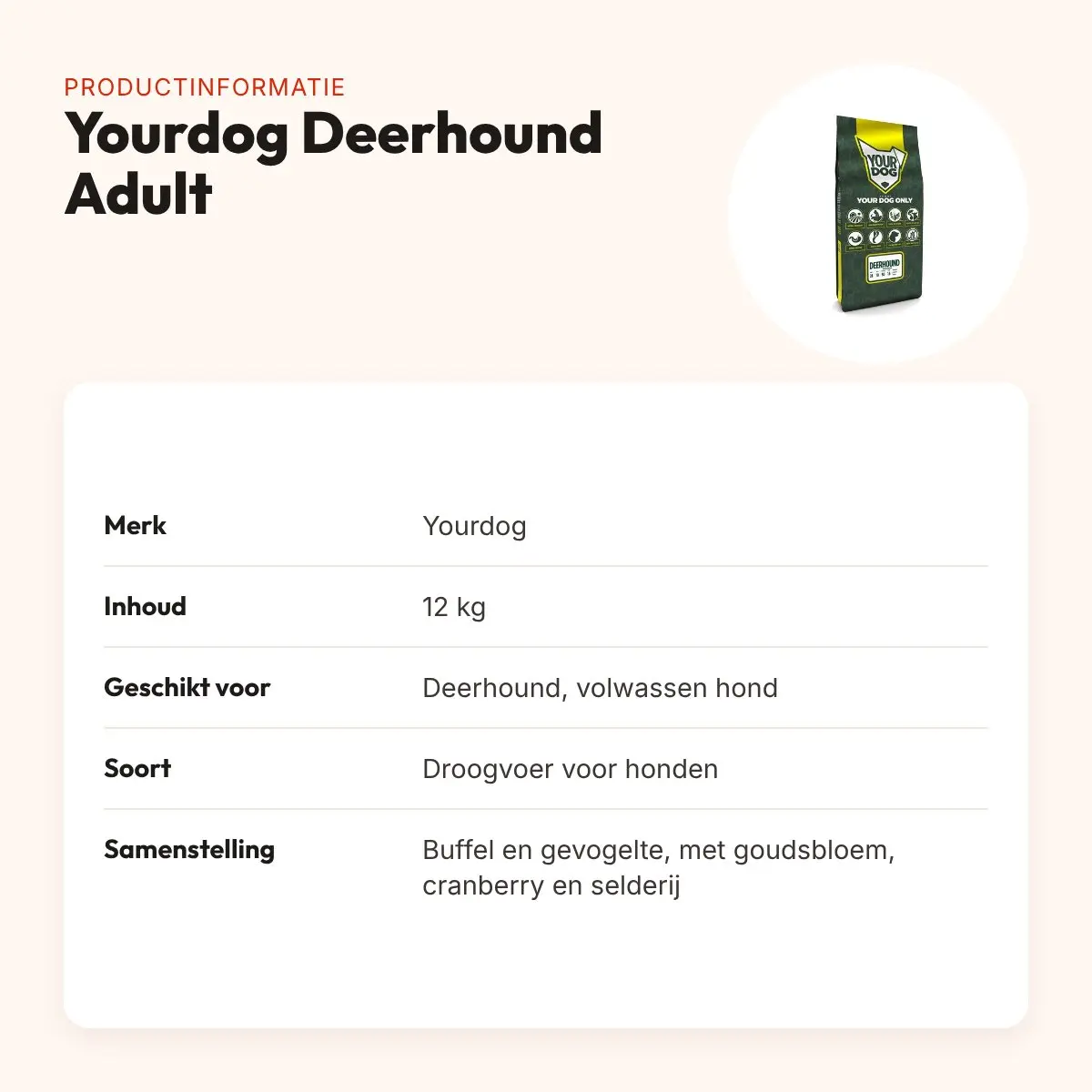 Yourdog hondenvoer Deerhound Adult 12 kg – buffel en gevogelte – productinformatie
