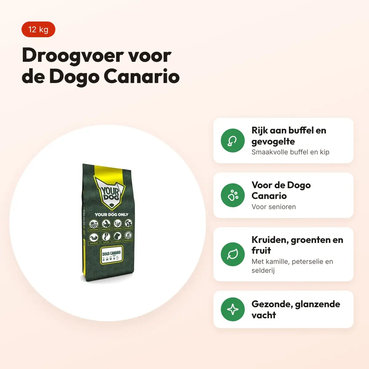 Yourdog hondenvoer Dogo Canario Senior 12 kg – buffel en gevogelte – voordelen