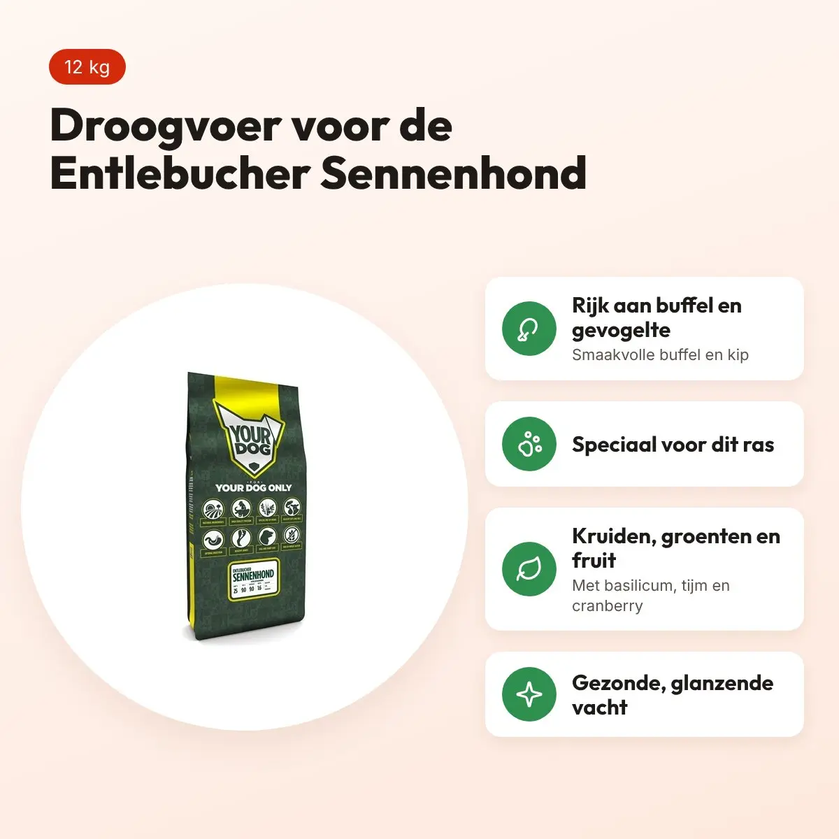Yourdog hondenvoer Entlebucher Sennenhond 12 kg – buffel en gevogelte – voordelen