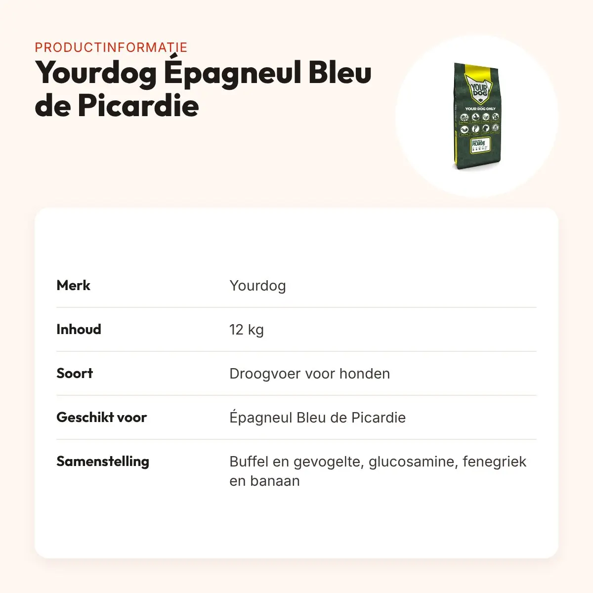 Yourdog hondenvoer Épagneul Bleu de Picardie 12 kg – buffel en gevogelte – productinformatie