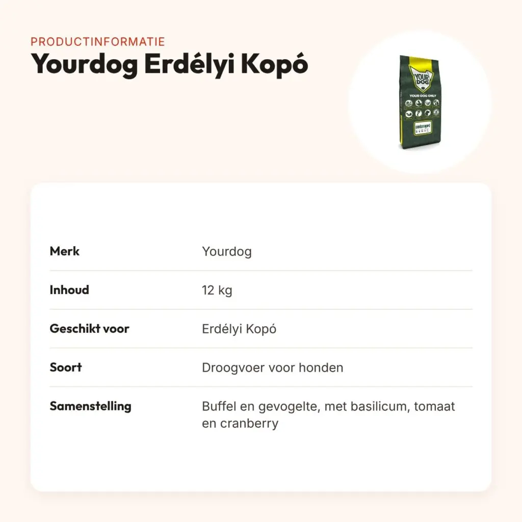 Yourdog hondenvoer Erdélyi Kopó 12 kg – buffel en gevogelte – productinformatie