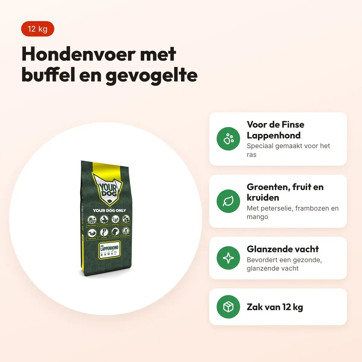 Yourdog hondenvoer Finse Lappenhond 12 kg – buffel en gevogelte – voordelen