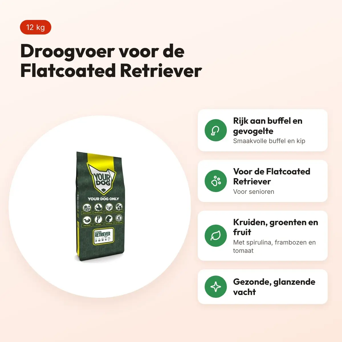 Yourdog hondenvoer Flatcoated Retriever Senior 12 kg – buffel en gevogelte – voordelen