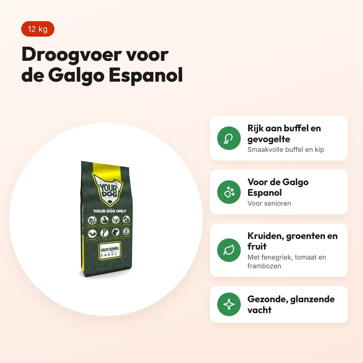 Yourdog hondenvoer Galgo Espanol Senior 12 kg – buffel en gevogelte – voordelen