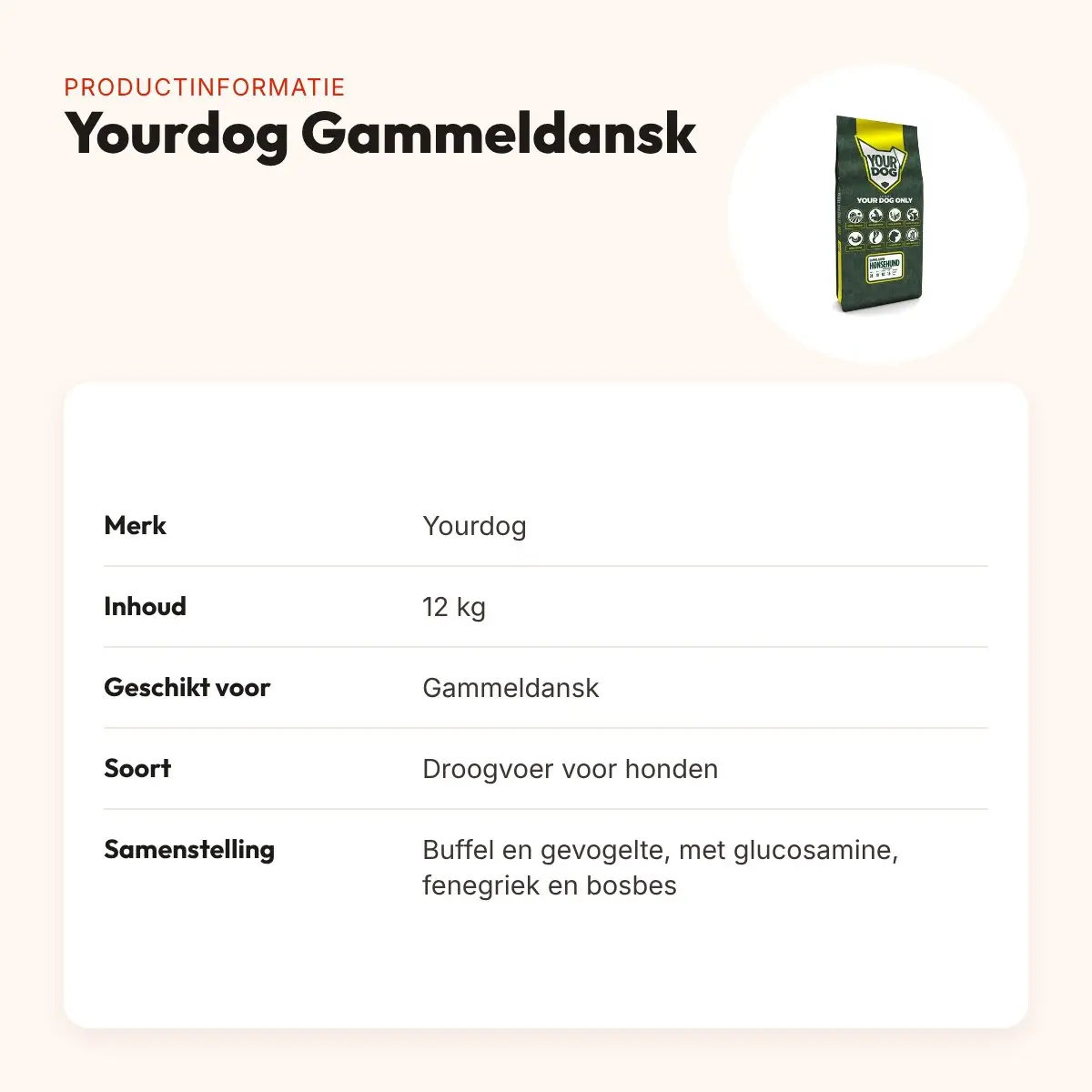 Yourdog hondenvoer Gammeldansk 12 kg – buffel en gevogelte – productinformatie