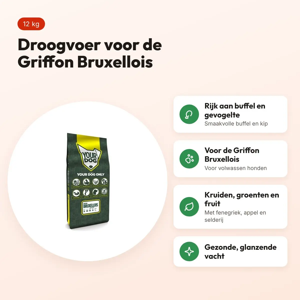 Yourdog hondenvoer Griffon Bruxellois Adult 12 kg – buffel en gevogelte – voordelen