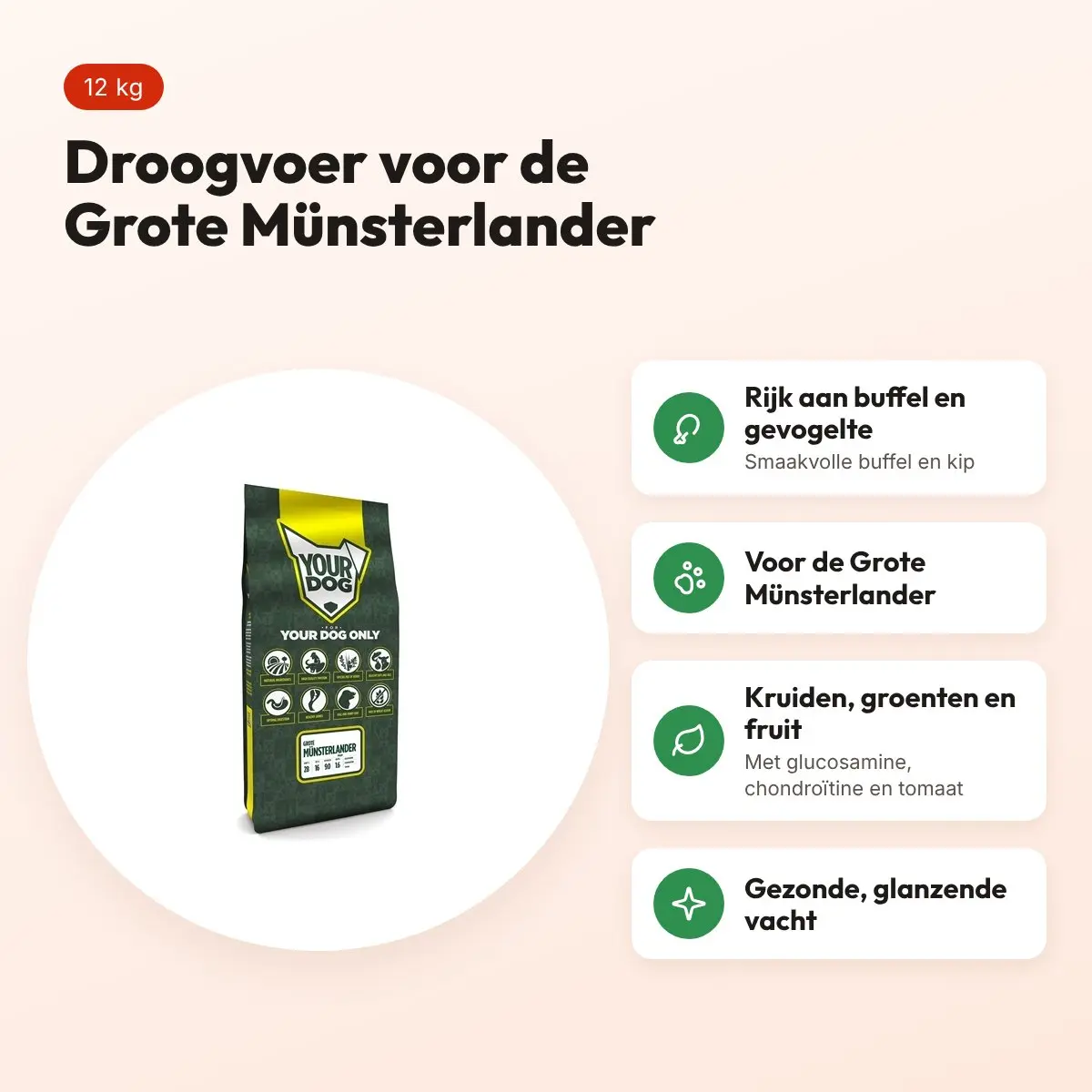 Yourdog hondenvoer Grote Münsterlander 12 kg – buffel en gevogelte – voordelen