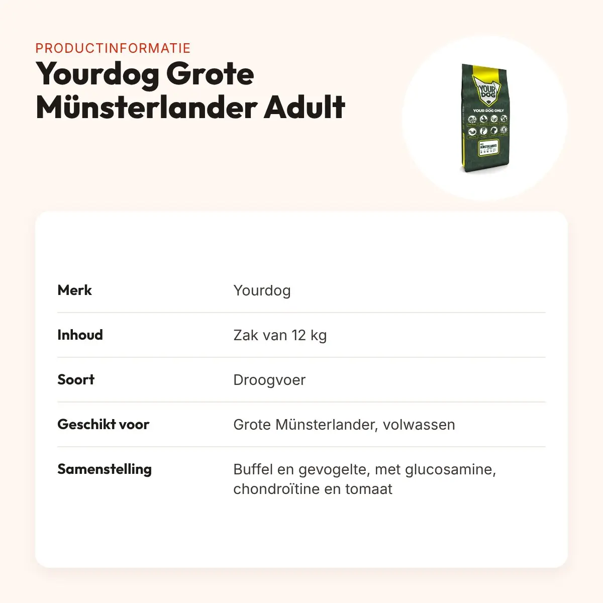 Yourdog hondenvoer Grote Münsterlander Adult 12 kg – buffel en gevogelte – productinformatie
