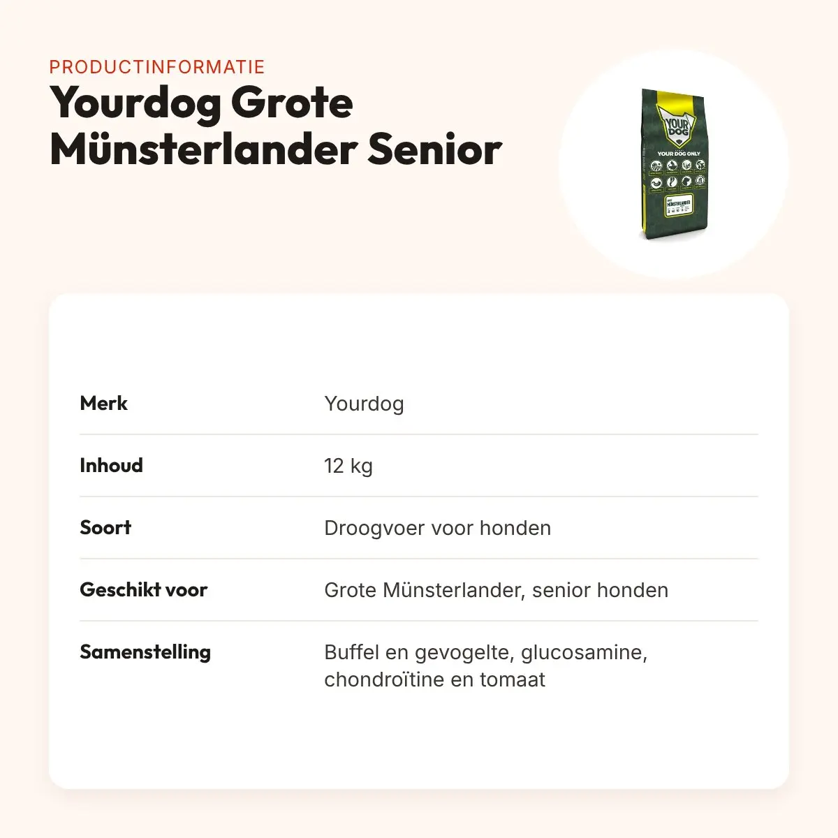 Yourdog hondenvoer Grote Münsterlander Senior 12 kg – buffel en gevogelte – productinformatie