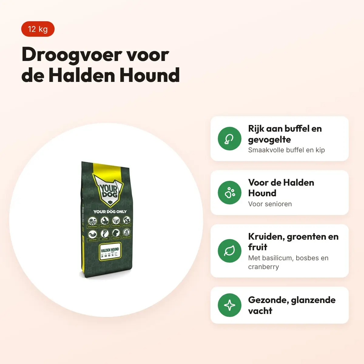 Yourdog hondenvoer Halden Hound Senior 12 kg – buffel en gevogelte – voordelen