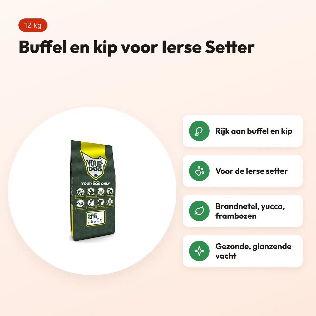 Yourdog hondenvoer Ierse Rood-witte Setter Senior 12 kg – buffel en kip – voordelen