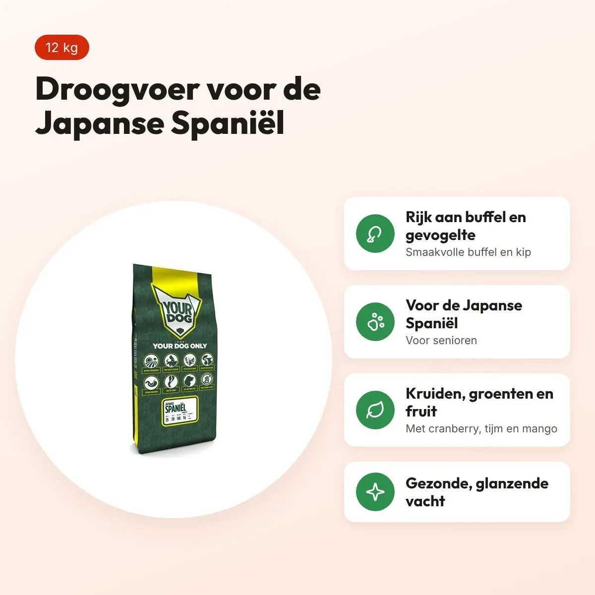 Yourdog hondenvoer Japanse Spaniël Senior 12 kg – buffel en gevogelte – voordelen