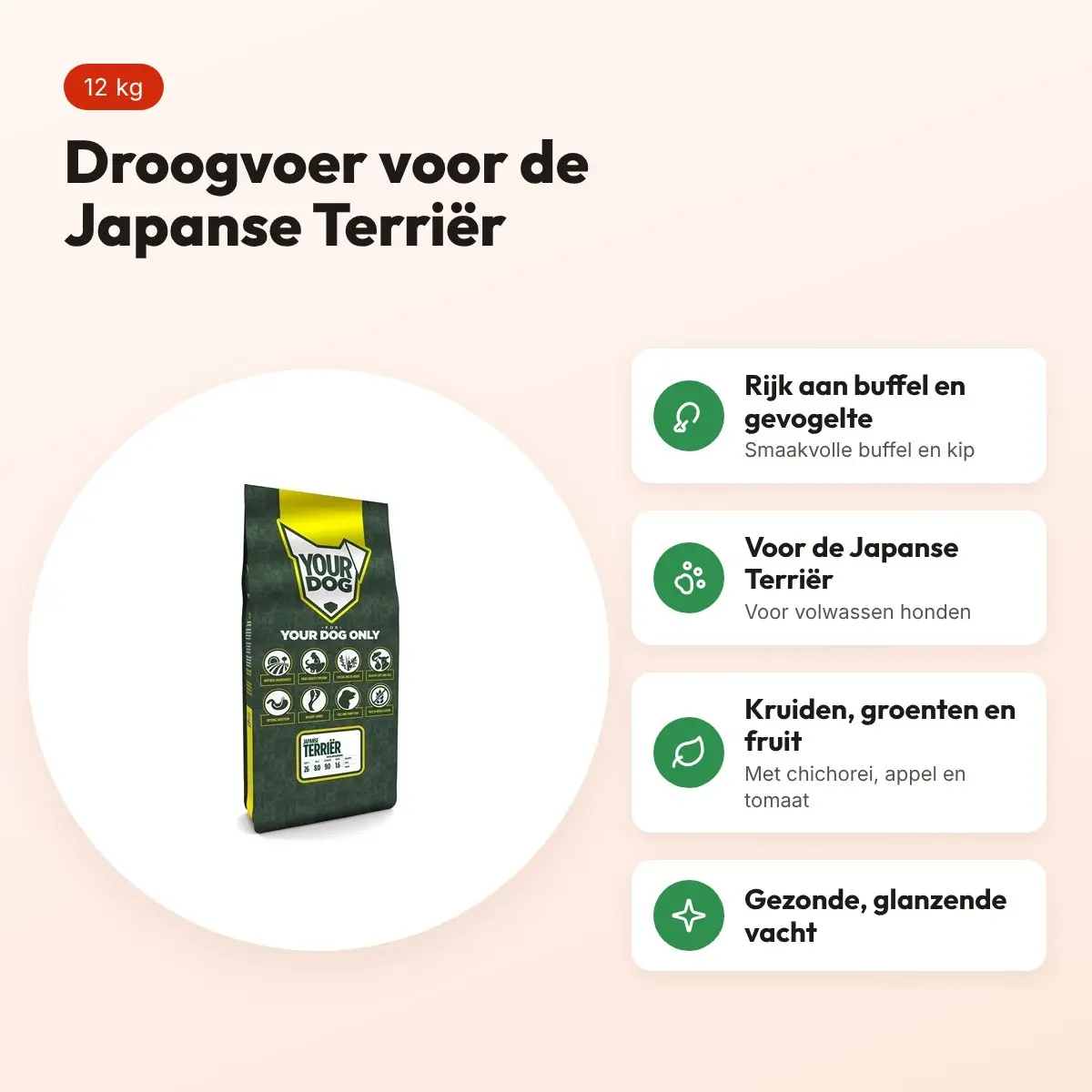 Yourdog hondenvoer Japanse Terriër Adult 12 kg – buffel en gevogelte – voordelen