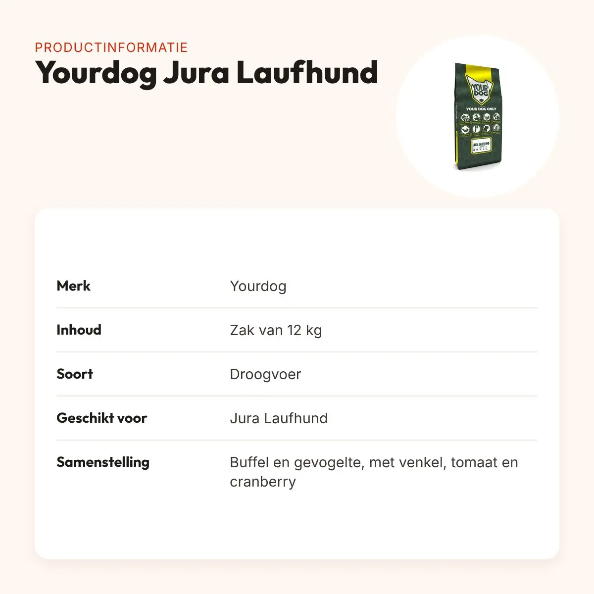 Yourdog hondenvoer Jura Laufhund 12 kg – buffel en gevogelte – productinformatie