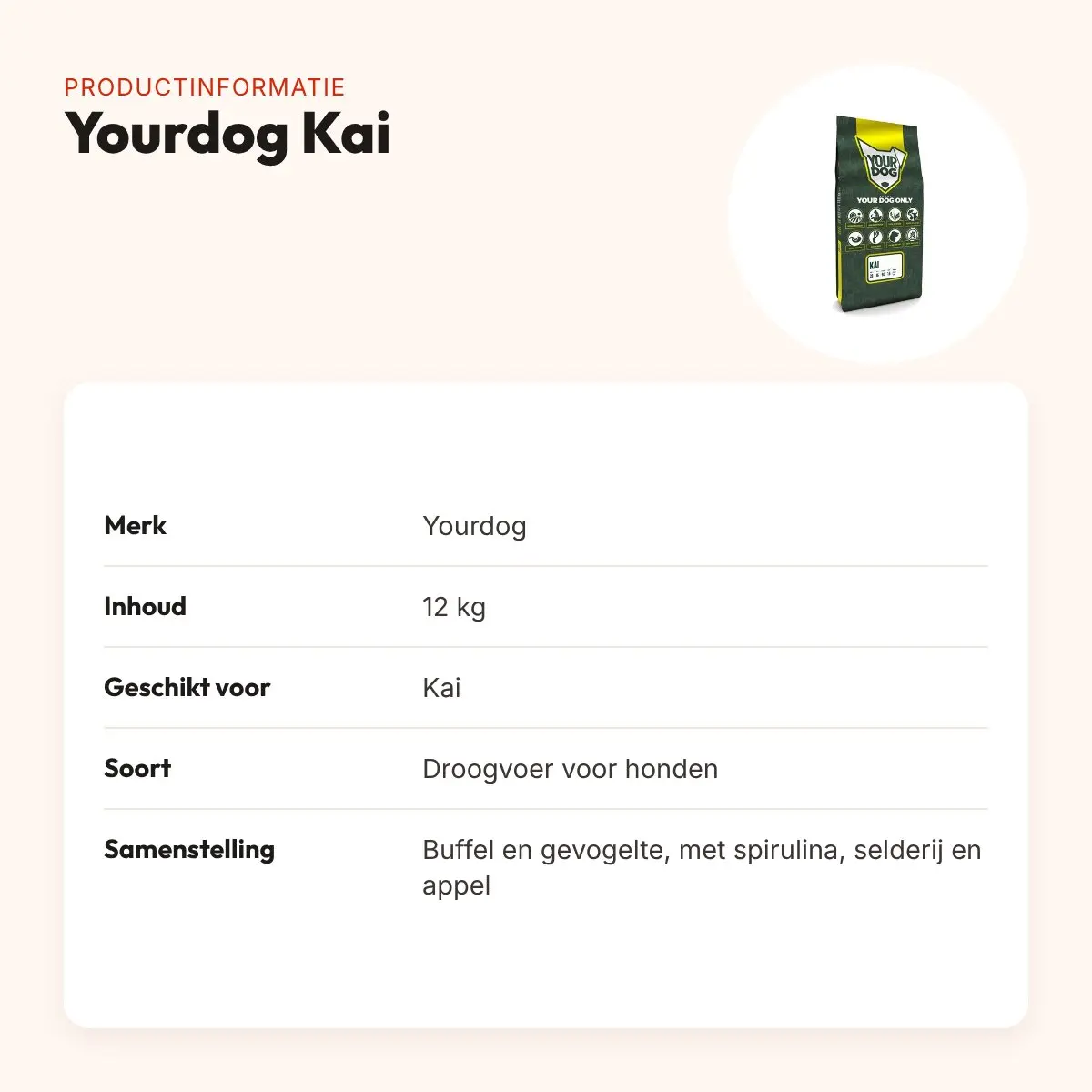 Yourdog hondenvoer Kai 12 kg – buffel en gevogelte – productinformatie