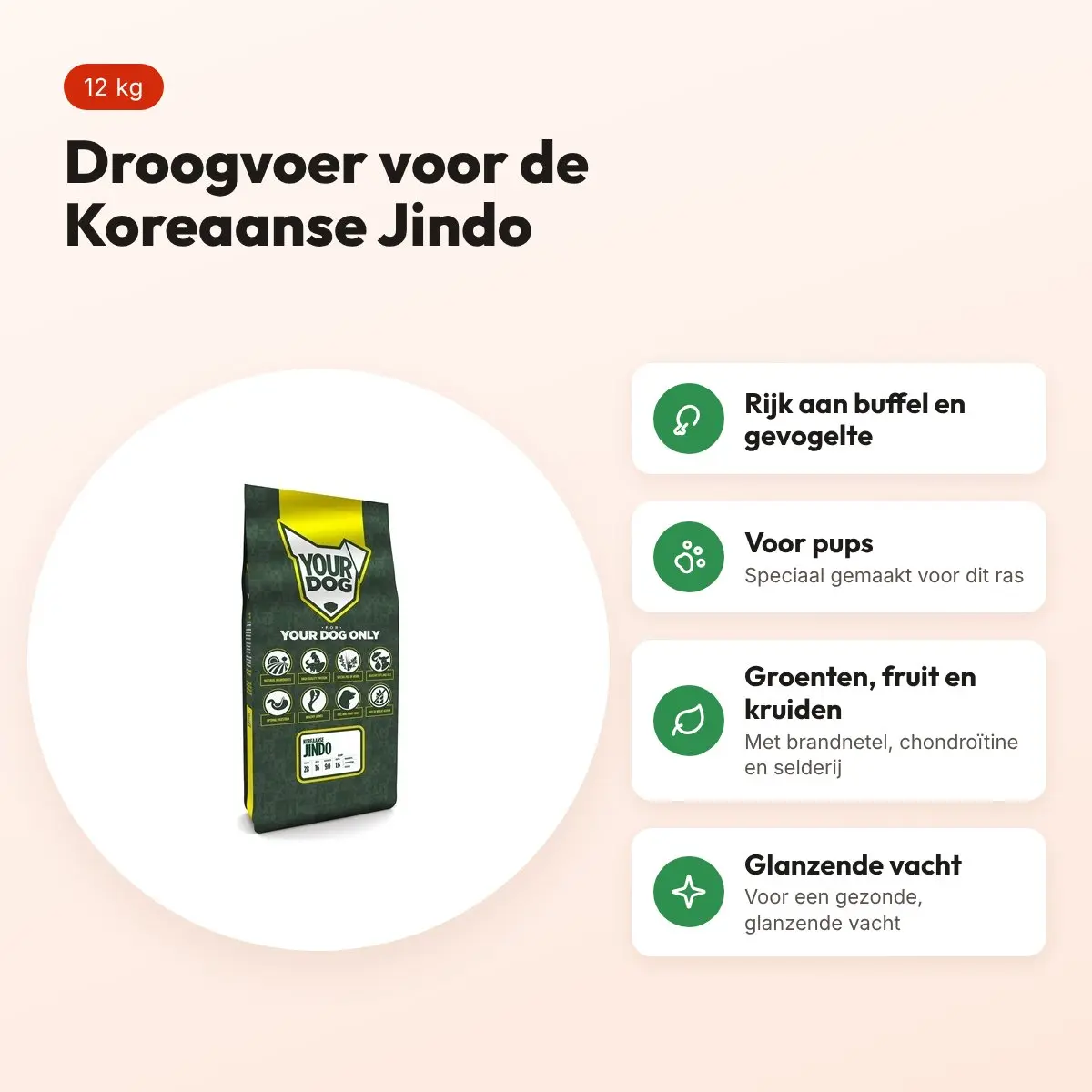 Yourdog hondenvoer Koreaanse Jindo Pup 12 kg – buffel en gevogelte – voordelen